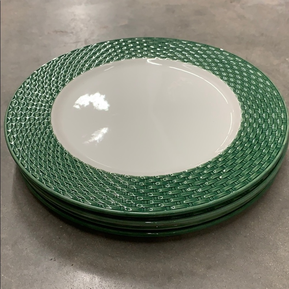 Large Set of 4 Green Rimmed Plates Pier 1